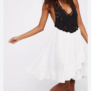 Free People Black Lace and White Mini Dress